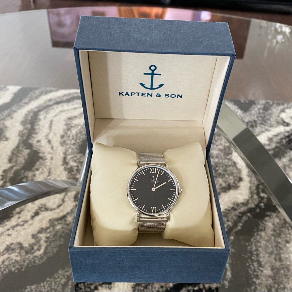 Kapten & Son Campina Silver Black Mesh Watch